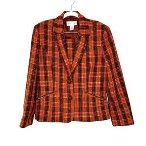 Vintage Casual Corner‎ orange/brown plaid blazer/skirt set